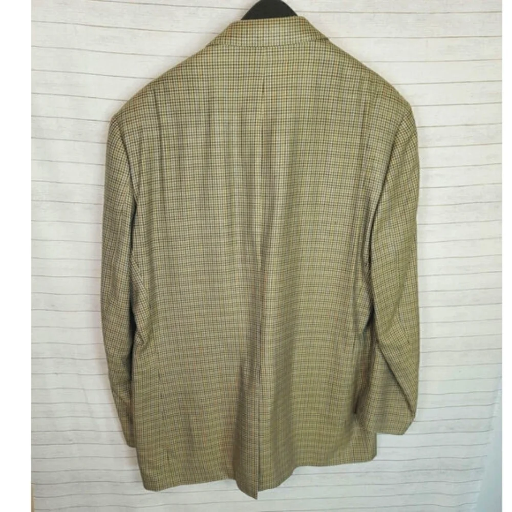 CHAPS 100% Silk Houndstooth Plaid 2 Button Sport Coat Jacket Blazer, sz 46 L